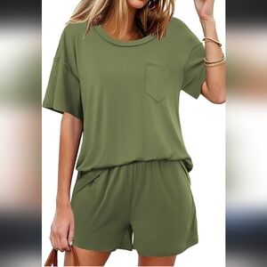 EKOUAER | Women's Olive Green 2 Piece Short Sleeve and Shorts Buttery So…
